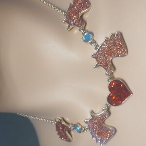 Unicorn Heart Glitter Joe Fresh Necklace Heart Goldtone Red